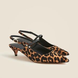 J Crew Robin Leopard Print Slingback kitten Heels in printed calf hair